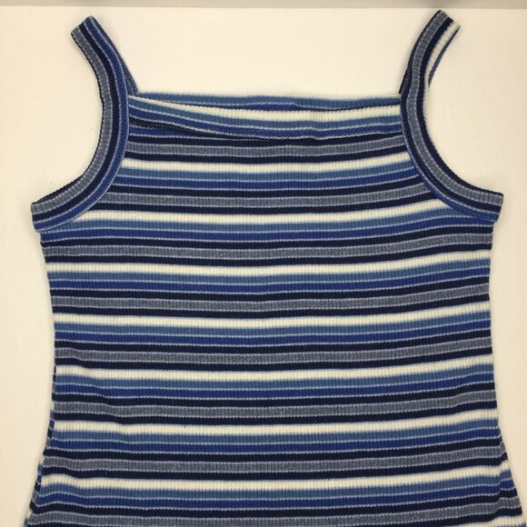 Filati Girl's Sleeveless Dress Striped Blue Gray White Summer Spring Tank Straps - Picture 2 of 7